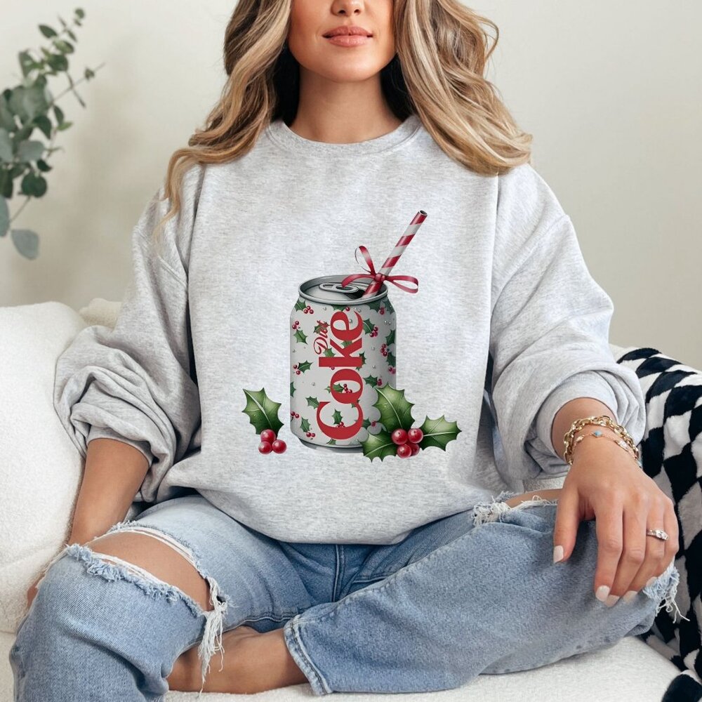 Womens Christmas Diet Coke Lover Gift Ash Gray Crewneck Sweatshirt